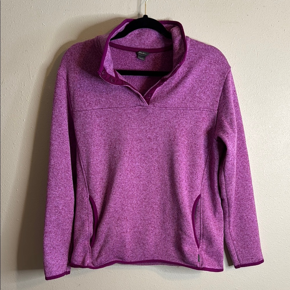 Eddie Bauer Purple Quarter Button Pullover Sz L